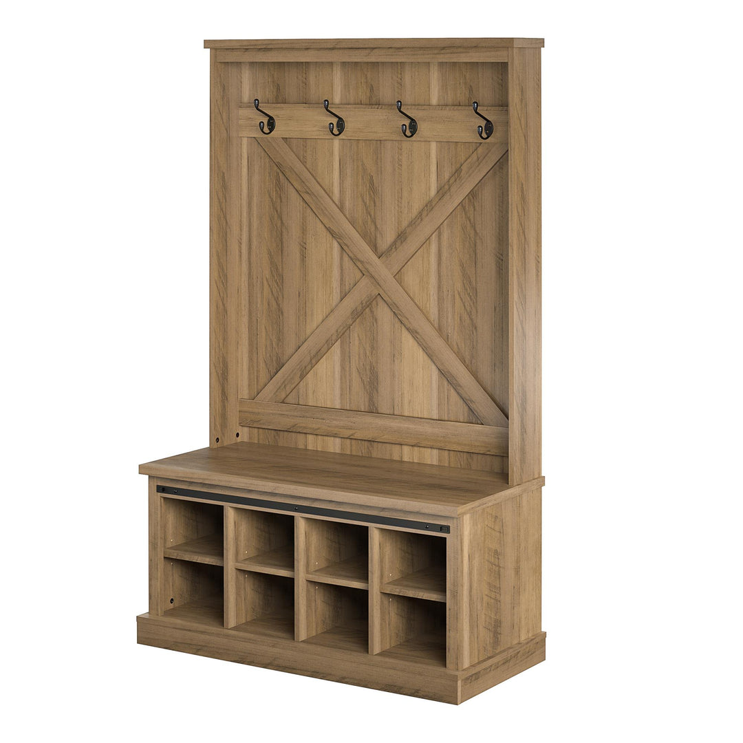 Knox County Entryway Bench Hall Tree with Coat Hooks and Shoe Storage - Rustic Oak