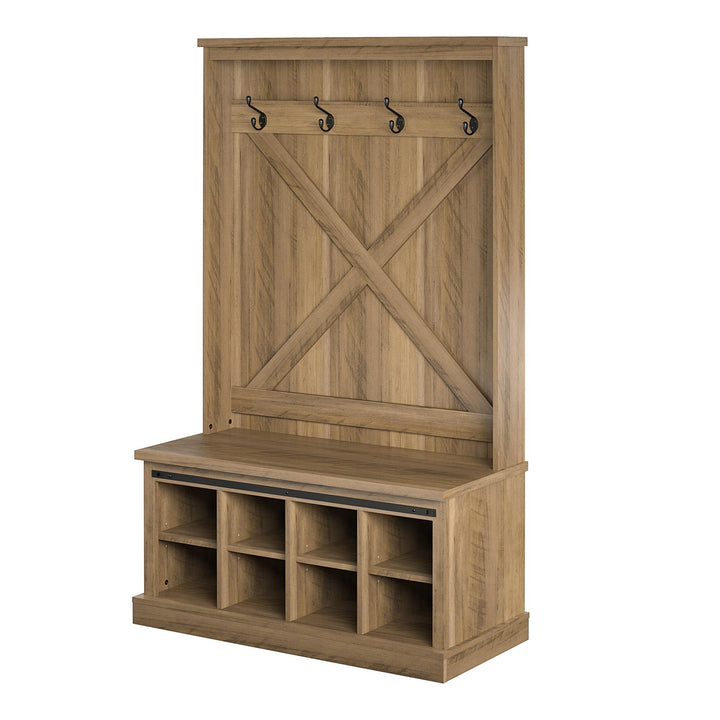 Knox County Entryway Bench Hall Tree with Coat Hooks and Shoe Storage - Rustic Oak