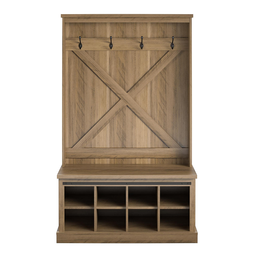 Knox County Entryway Bench Hall Tree with Coat Hooks and Shoe Storage - Rustic Oak