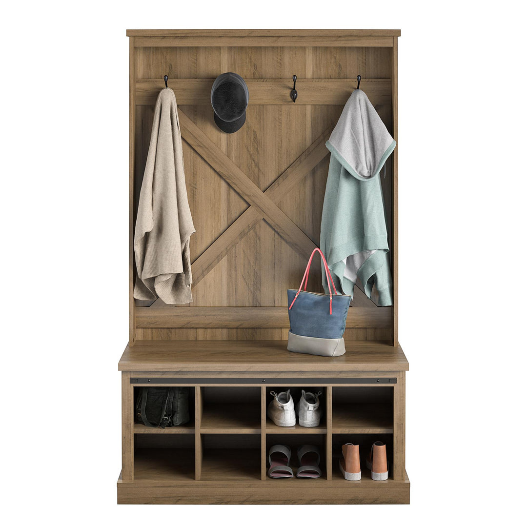 Knox County Entryway Bench Hall Tree with Coat Hooks and Shoe Storage - Rustic Oak