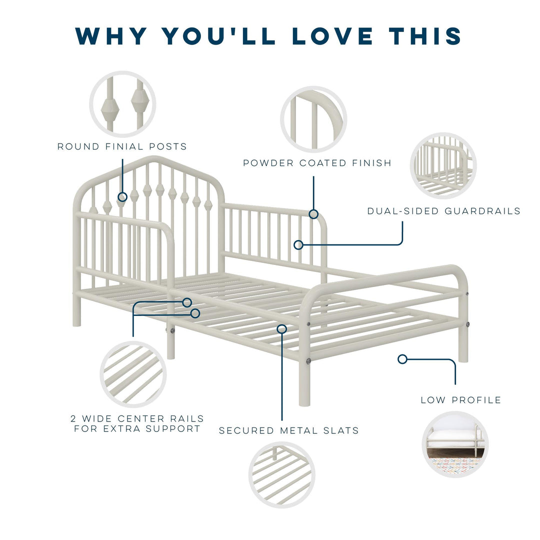 Toddler bed with metal rails for safety -  Off White  -  Crib & Toddler Mattress