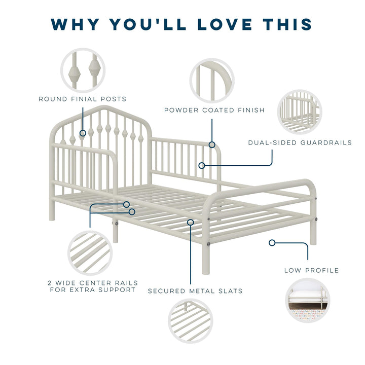 Toddler bed with metal rails for safety -  Off White  -  Crib & Toddler Mattress