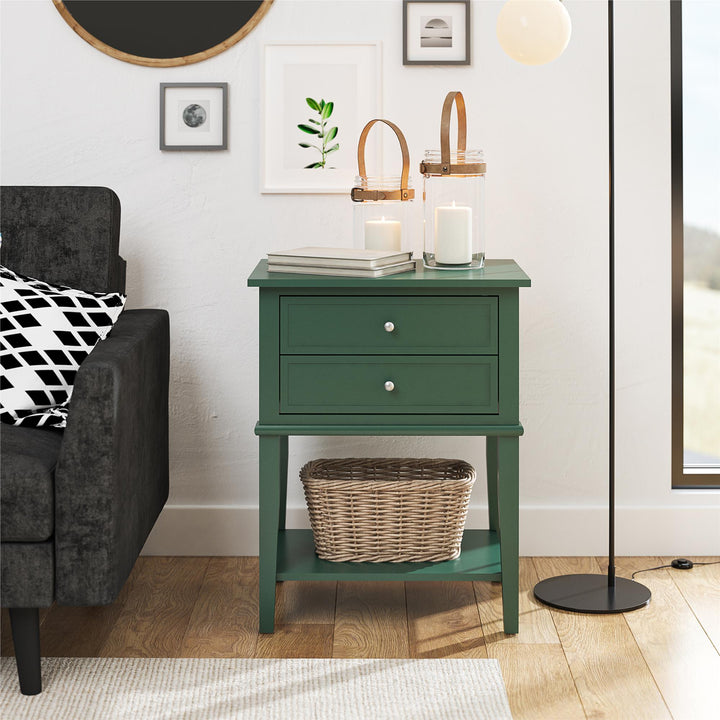 Franklin Accent Table with 2 Drawers and Lower Shelf - Hunter Green
