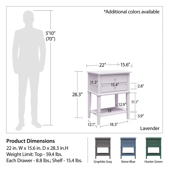 Franklin Accent Table with 2 Drawers and Lower Shelf - Hunter Green