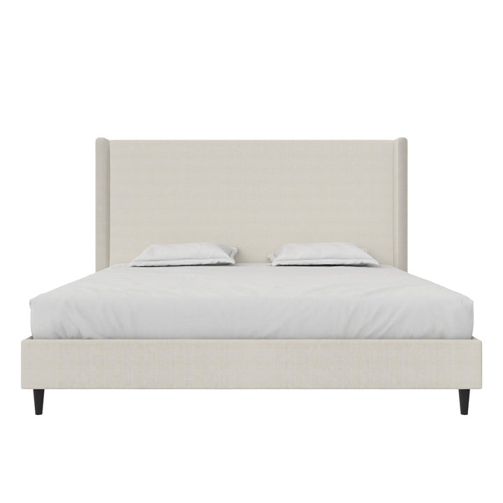 Eveline Upholstered Wingback Bed - Textured Ivory Canvas - King
