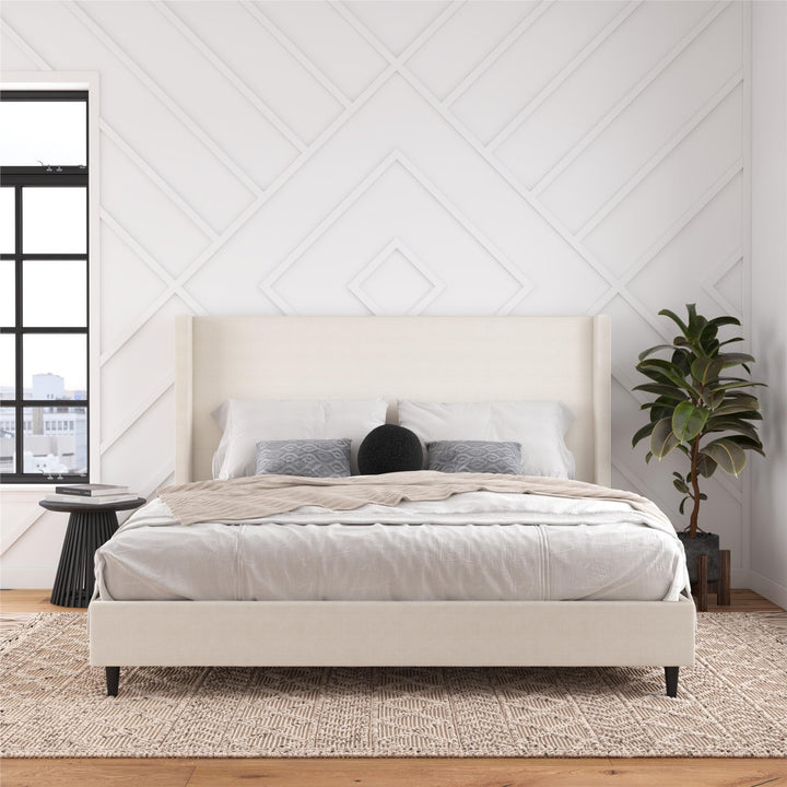 Eveline Upholstered Wingback Bed - Textured Ivory Canvas - King
