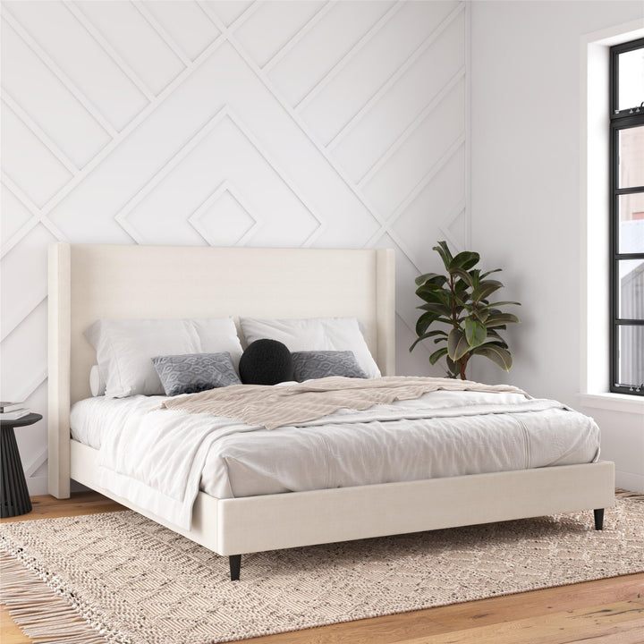 Eveline Upholstered Wingback Bed - Textured Ivory Canvas - King