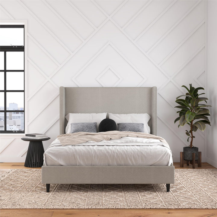 Eveline Upholstered Wingback Bed - Textured Gray Canvas - Queen