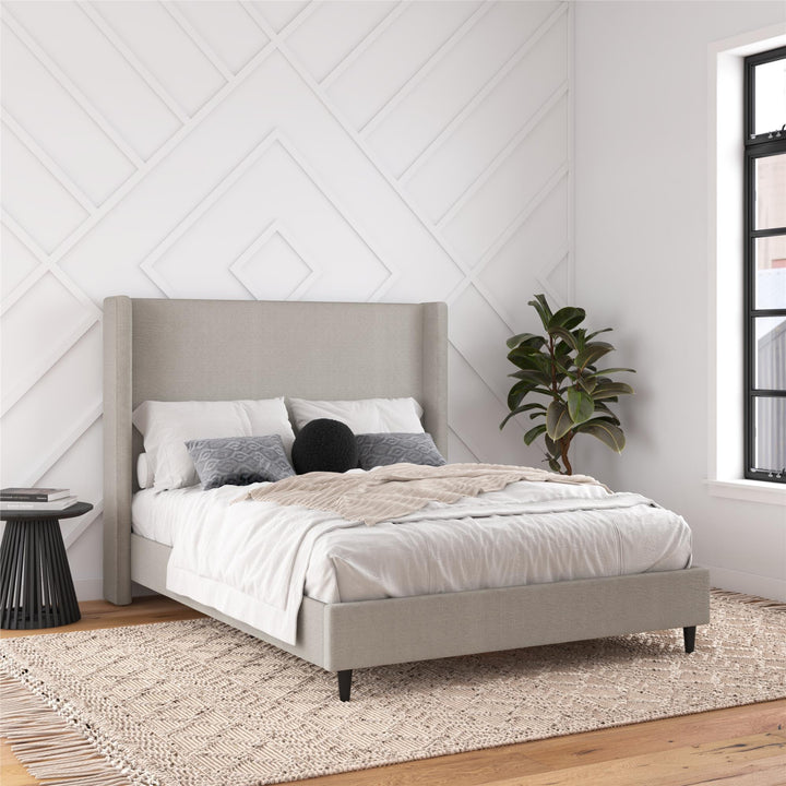 Eveline Upholstered Wingback Bed - Textured Gray Canvas - Queen