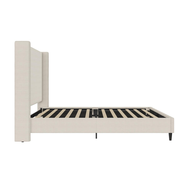 Eveline Upholstered Wingback Bed - Textured Ivory Canvas - Queen