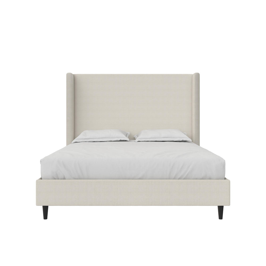 Eveline Upholstered Wingback Bed - Textured Ivory Canvas - Queen
