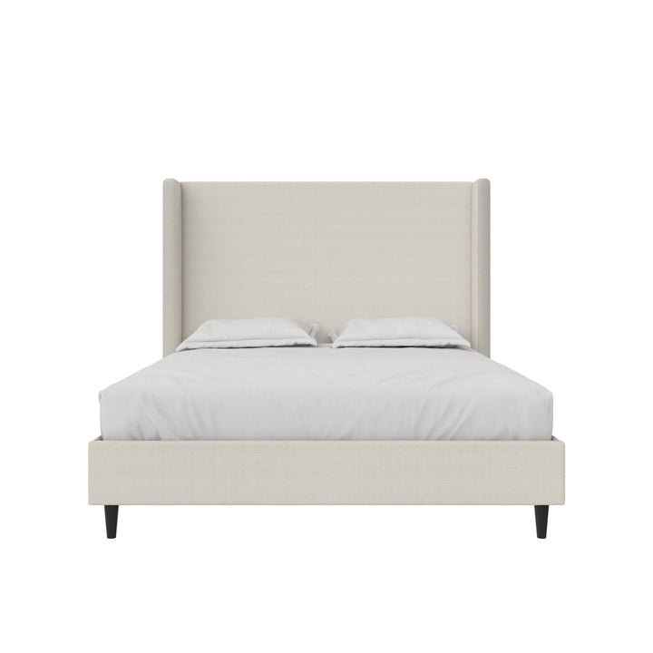 Eveline Upholstered Wingback Bed - Textured Ivory Canvas - Queen