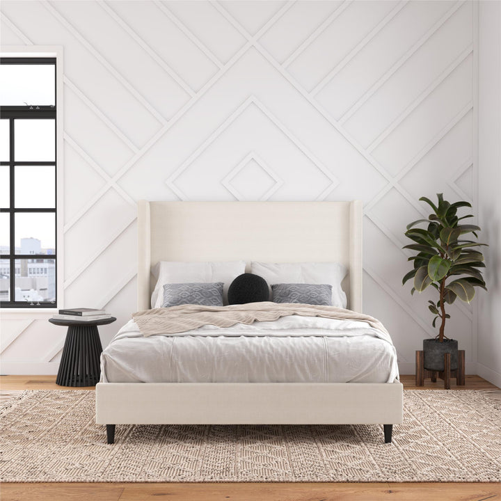 Eveline Upholstered Wingback Bed - Textured Ivory Canvas - Queen