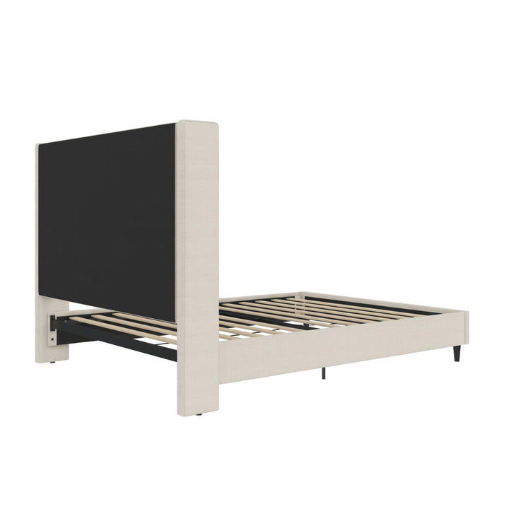 Eveline Upholstered Wingback Bed - Textured Ivory Canvas - Queen