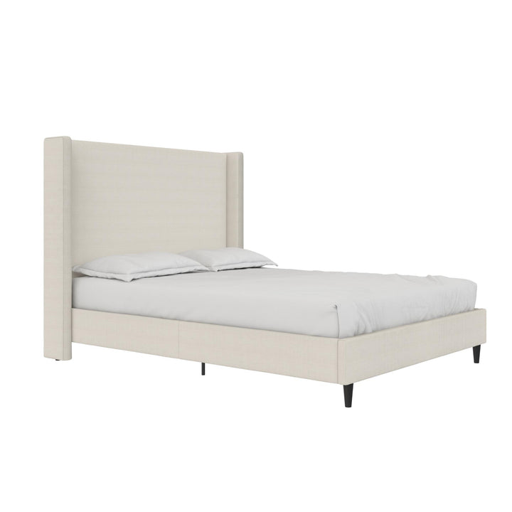 Eveline Upholstered Wingback Bed - Textured Ivory Canvas - Queen