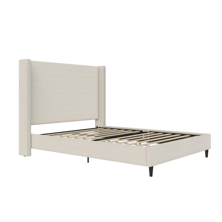 Eveline Upholstered Wingback Bed - Textured Ivory Canvas - Queen