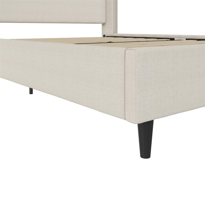 Eveline Upholstered Wingback Bed - Textured Ivory Canvas - Queen