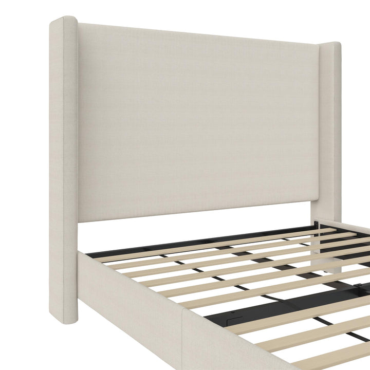Eveline Upholstered Wingback Bed - Textured Ivory Canvas - Queen