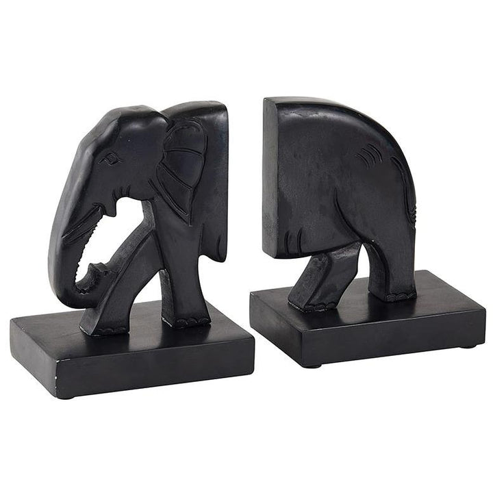Marble Elephant Bookend for Bookshelves or Desks  -  Black