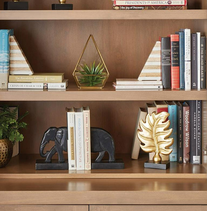 Elephant design marble bookend for shelves -  Black