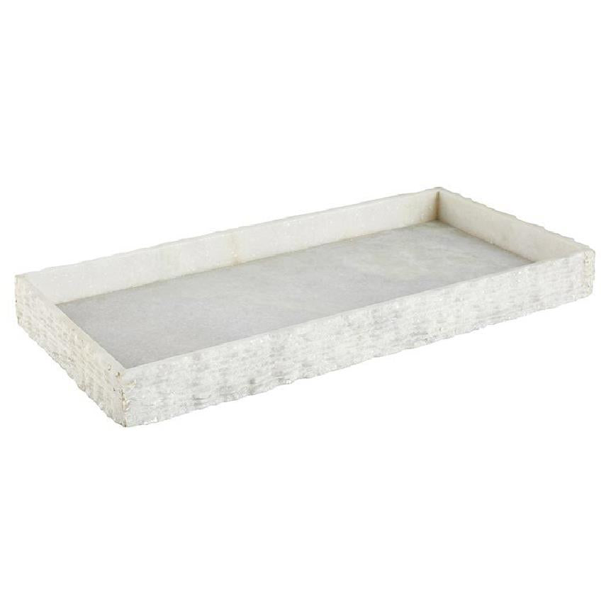 Raw Marble Long Holding Tray  -  White marble