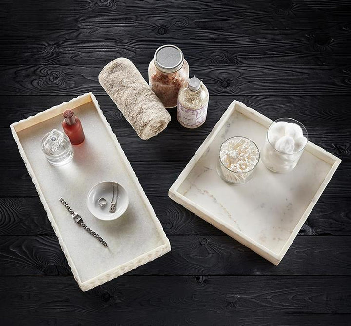 Premium raw marble elongated tray -  White marble