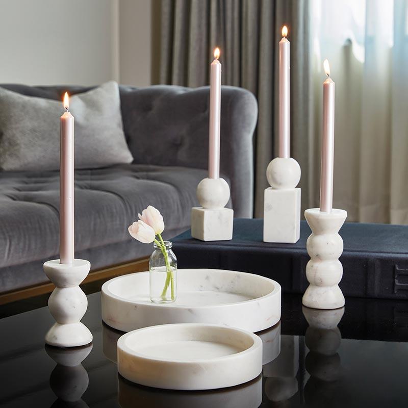 Spacious marble tray for candles -  White marble