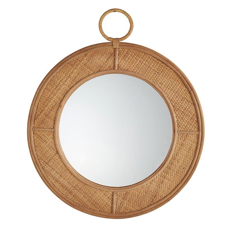 Round Solid Rattan Wall Mirror  -  Wheat