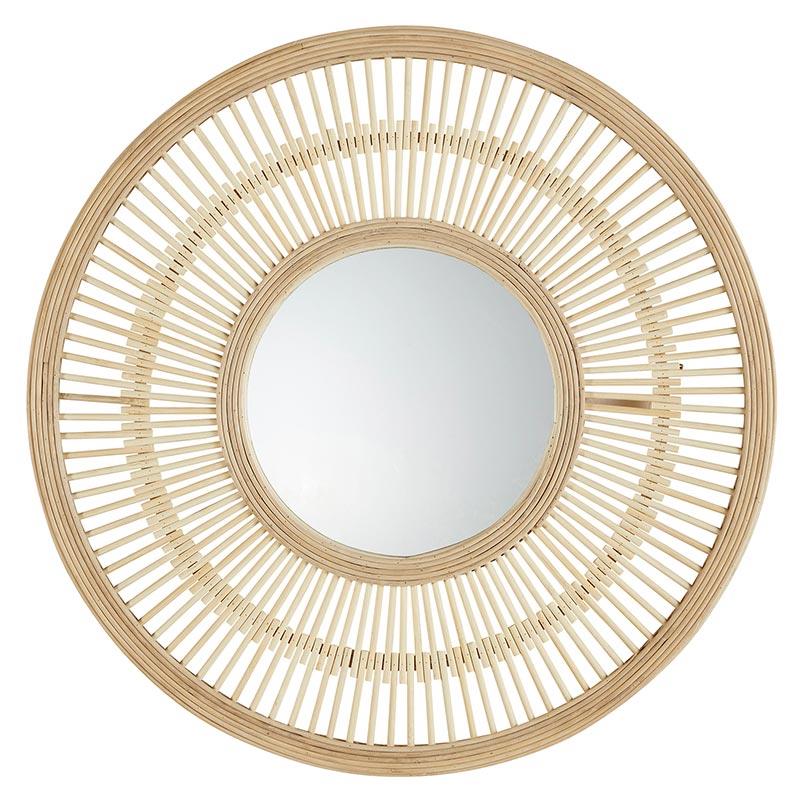 Light Wheel Hanging Bamboo Mirror  -  Beige