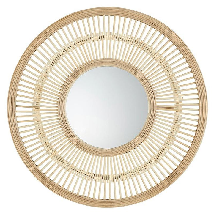 Light Wheel Hanging Bamboo Mirror  -  Beige