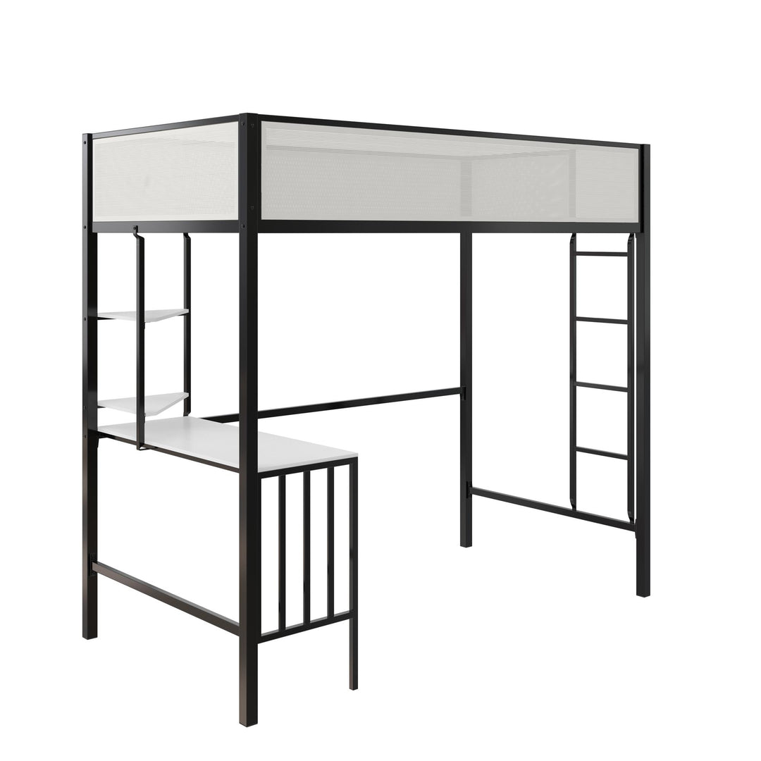 Axel Loft Bed with Desk & Shelves - White/Black - Twin