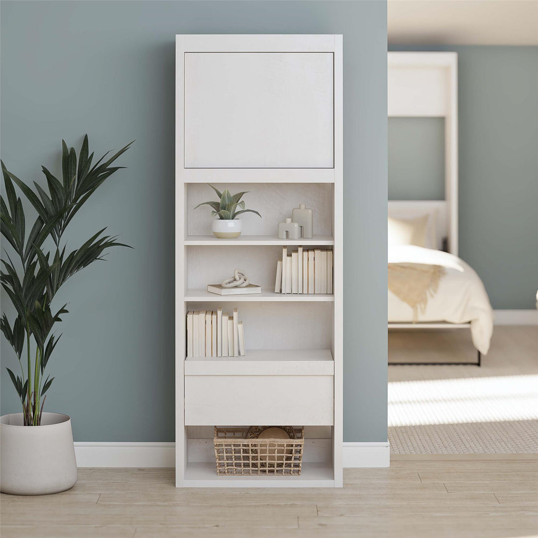 Paramount Single Bedside Bookcase with Pullout Nightstand and Storage - Ivory Oak