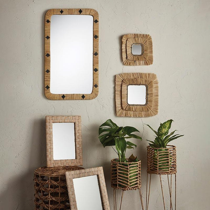 Wall-mounted cane-framed rectangle mirror -  Beige  -  Large