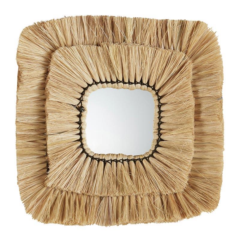 Seagrass-framed square wall mirror -  Beige  -  Large