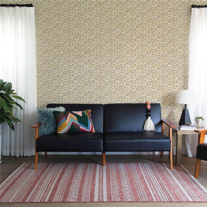 Daisies removable wallpaper design -  Greige
