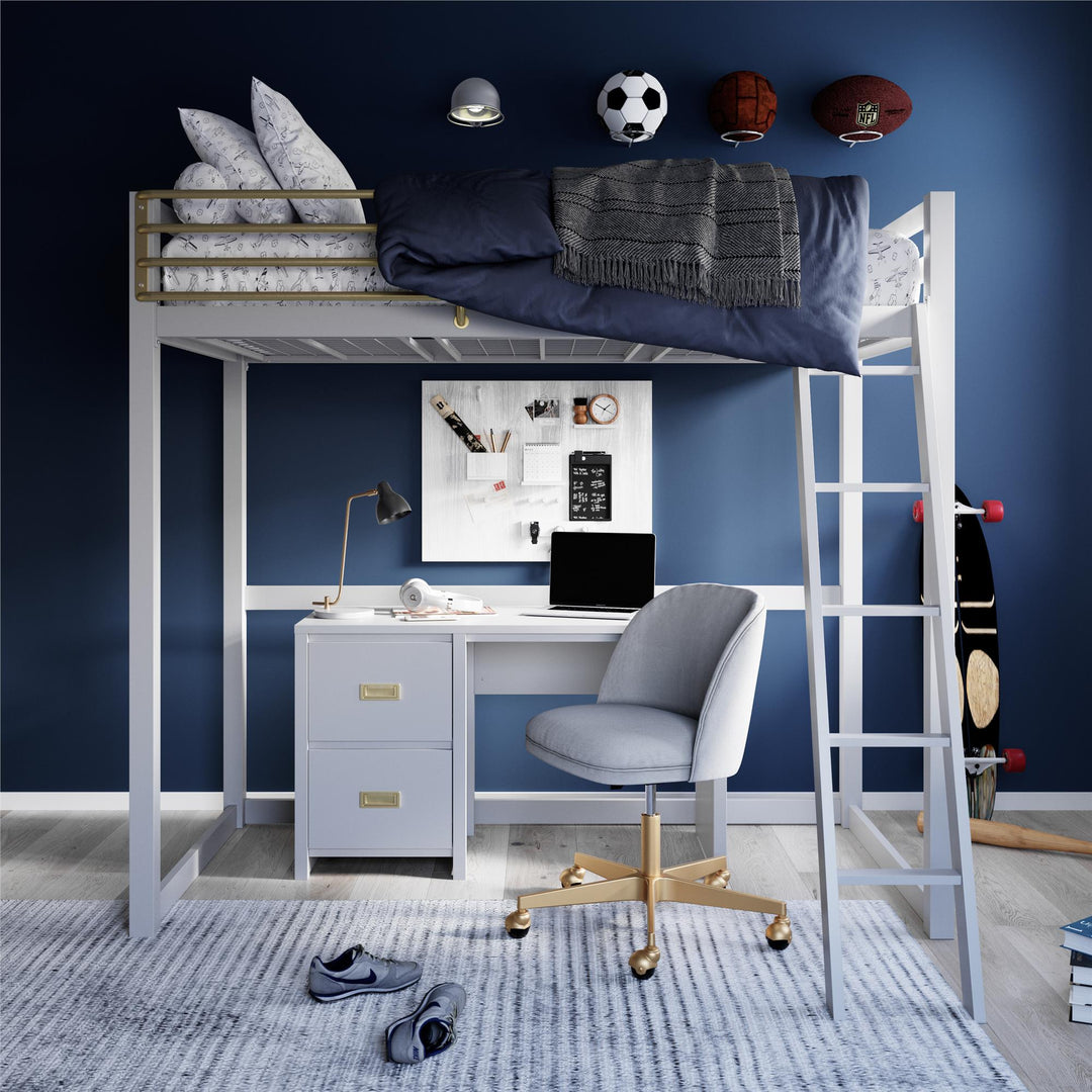 Monarch Hill Haven Metal Loft Bed with Angled Ladder - Dove Gray - Twin