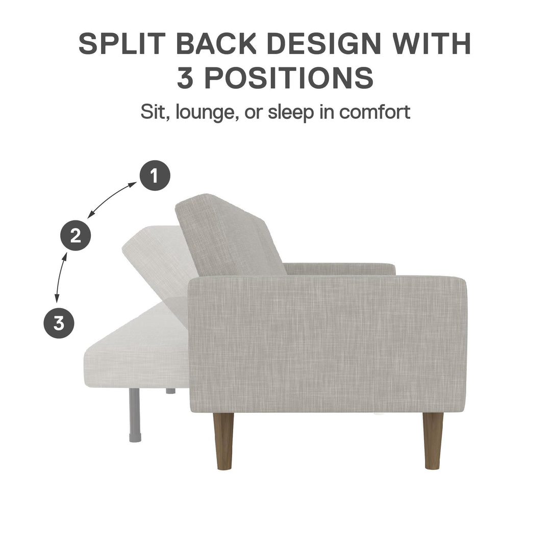 Paxson Futon with Solid Wood Legs and Diagonal Design - Light Gray