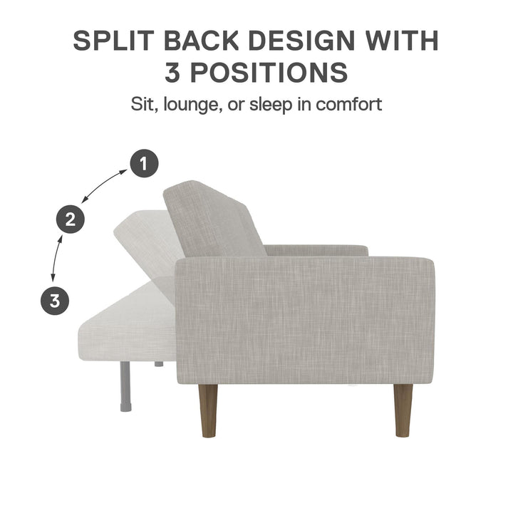 Paxson Futon with Solid Wood Legs and Diagonal Design - Light Gray