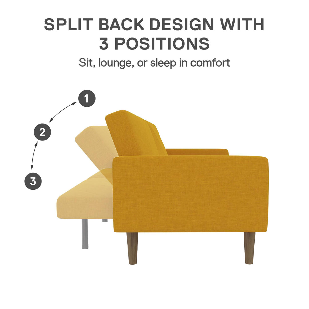 Paxson Futon with Solid Wood Legs and Diagonal Design - Mustard