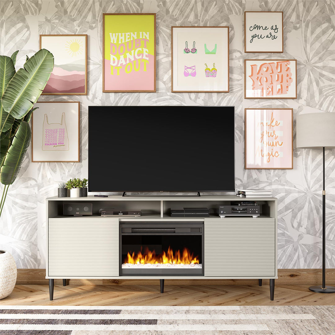 Daphne Fluted Contemporary Electric Fireplace TV Stand for TVs up to 70" - Taupe