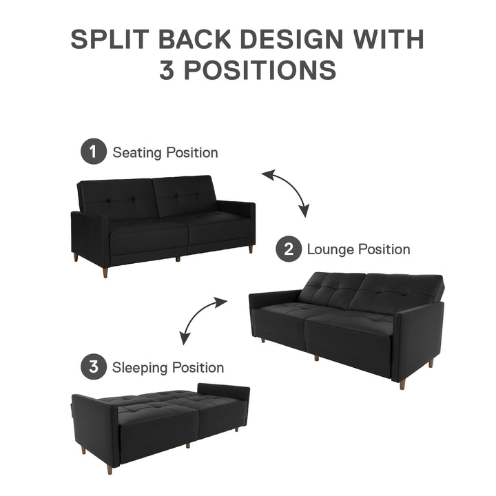 Andora Tufted Upholstered Coil Futon with Wooden Legs - Black Faux Leather