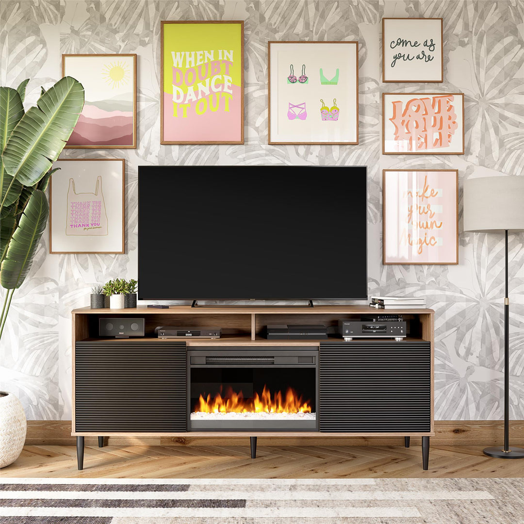 Daphne Fluted Contemporary Electric Fireplace TV Stand for TVs up to 70" - Danish Walnut