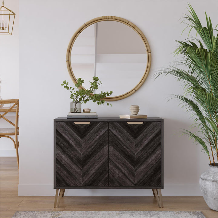 Bo Chevron Sideboard with 2 Closed Doors and Adjustable Shelves - Espresso