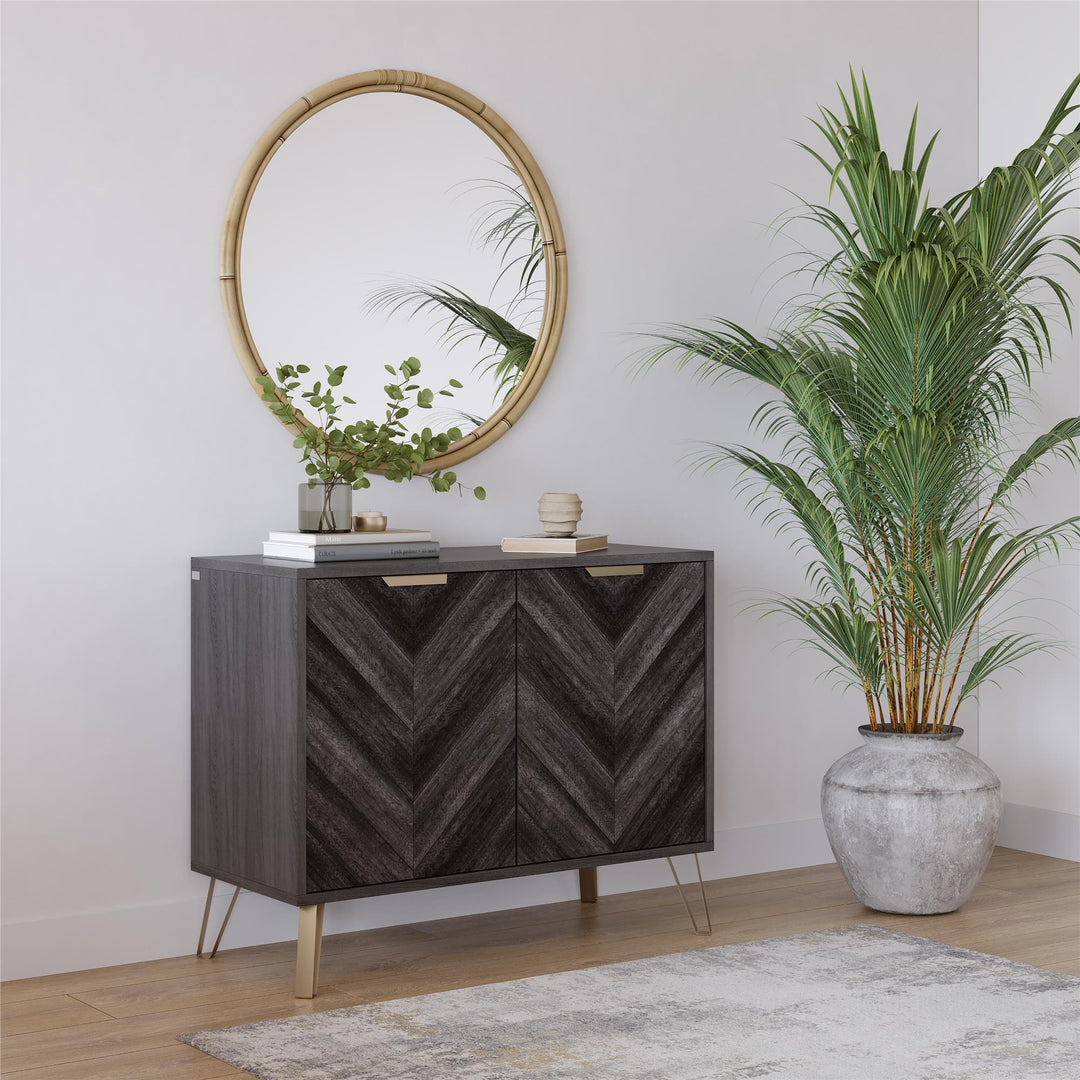 Bo Chevron Sideboard with 2 Closed Doors and Adjustable Shelves - Espresso