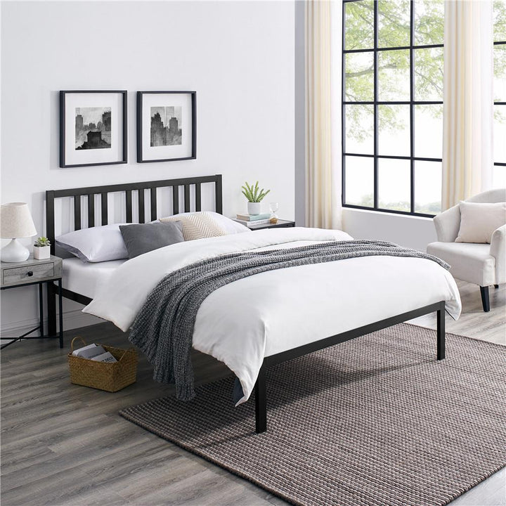 Asher Metal Platform Bed Frame with Slats - Black - Queen