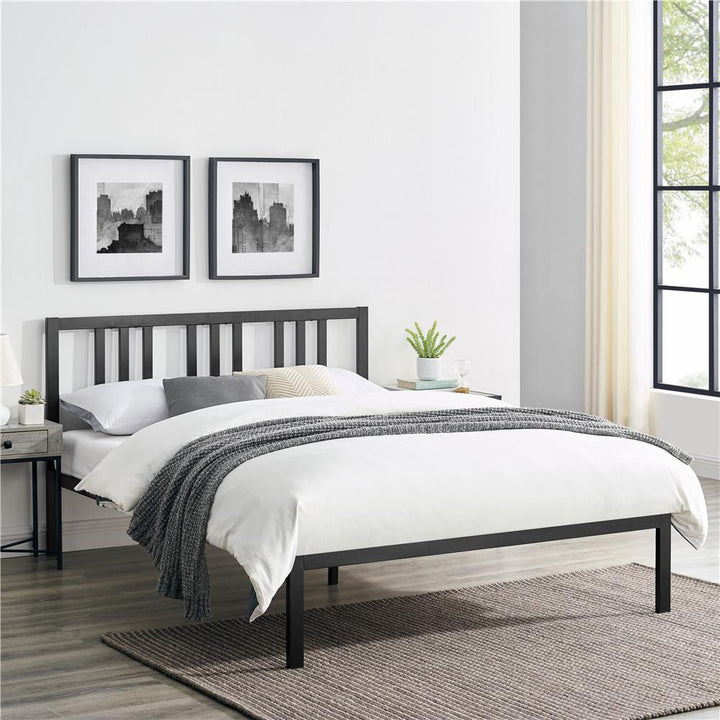 Asher Metal Platform Bed Frame with Slats - Black - King