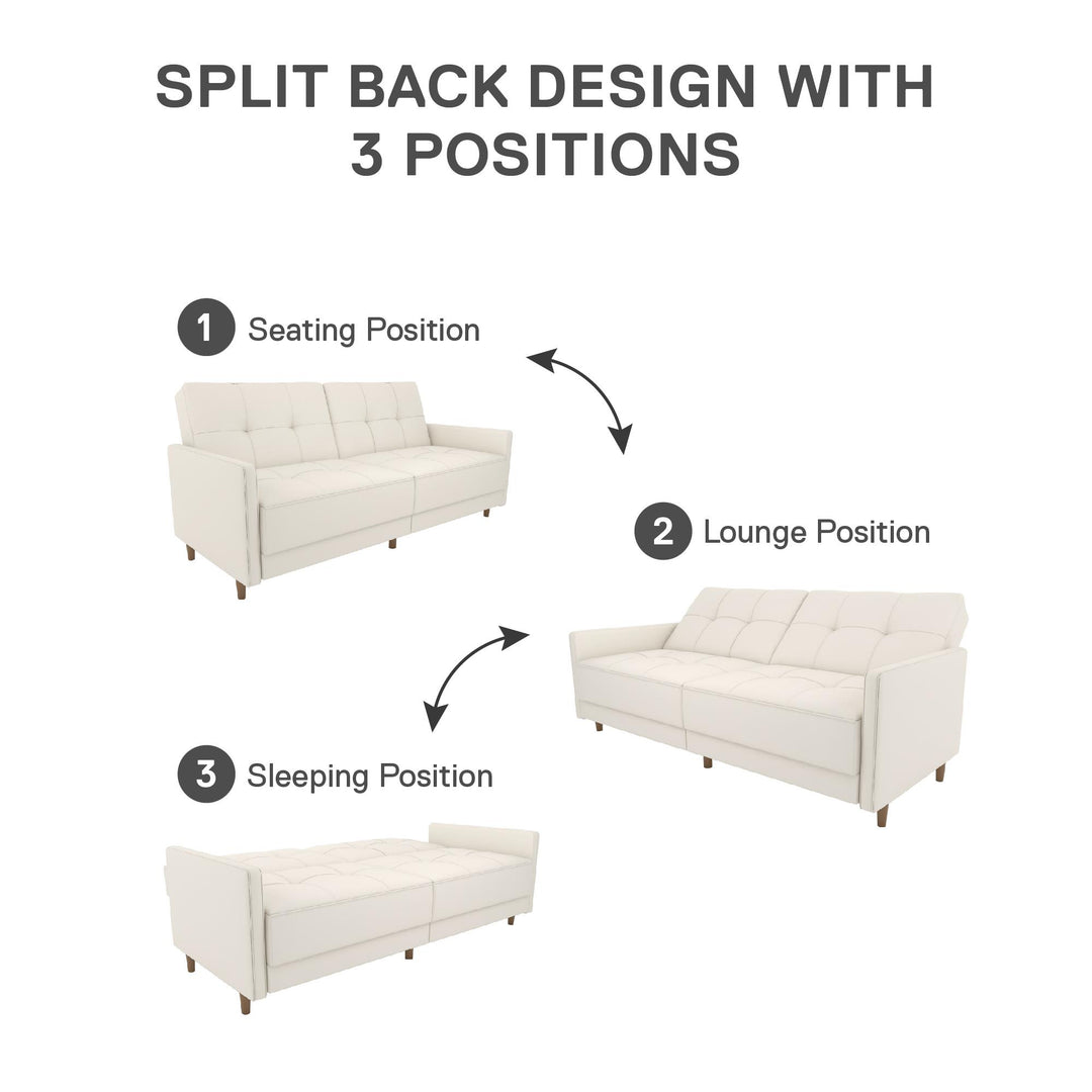 Andora Tufted Upholstered Coil Futon with Wooden Legs - White