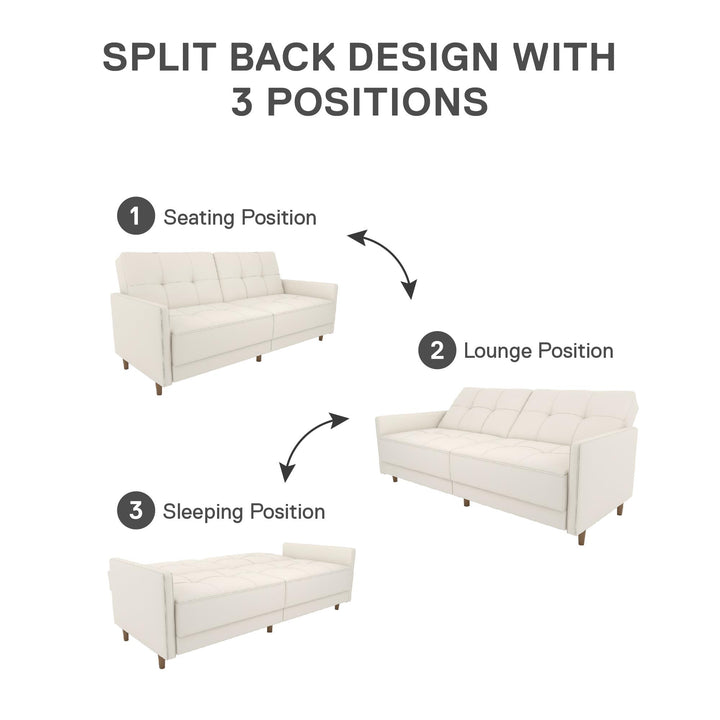 Andora Tufted Upholstered Coil Futon with Wooden Legs - White