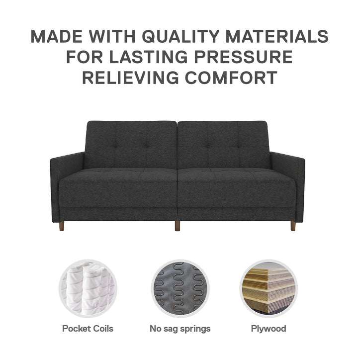 Andora Tufted Upholstered Coil Futon with Wooden Legs - Dark Gray