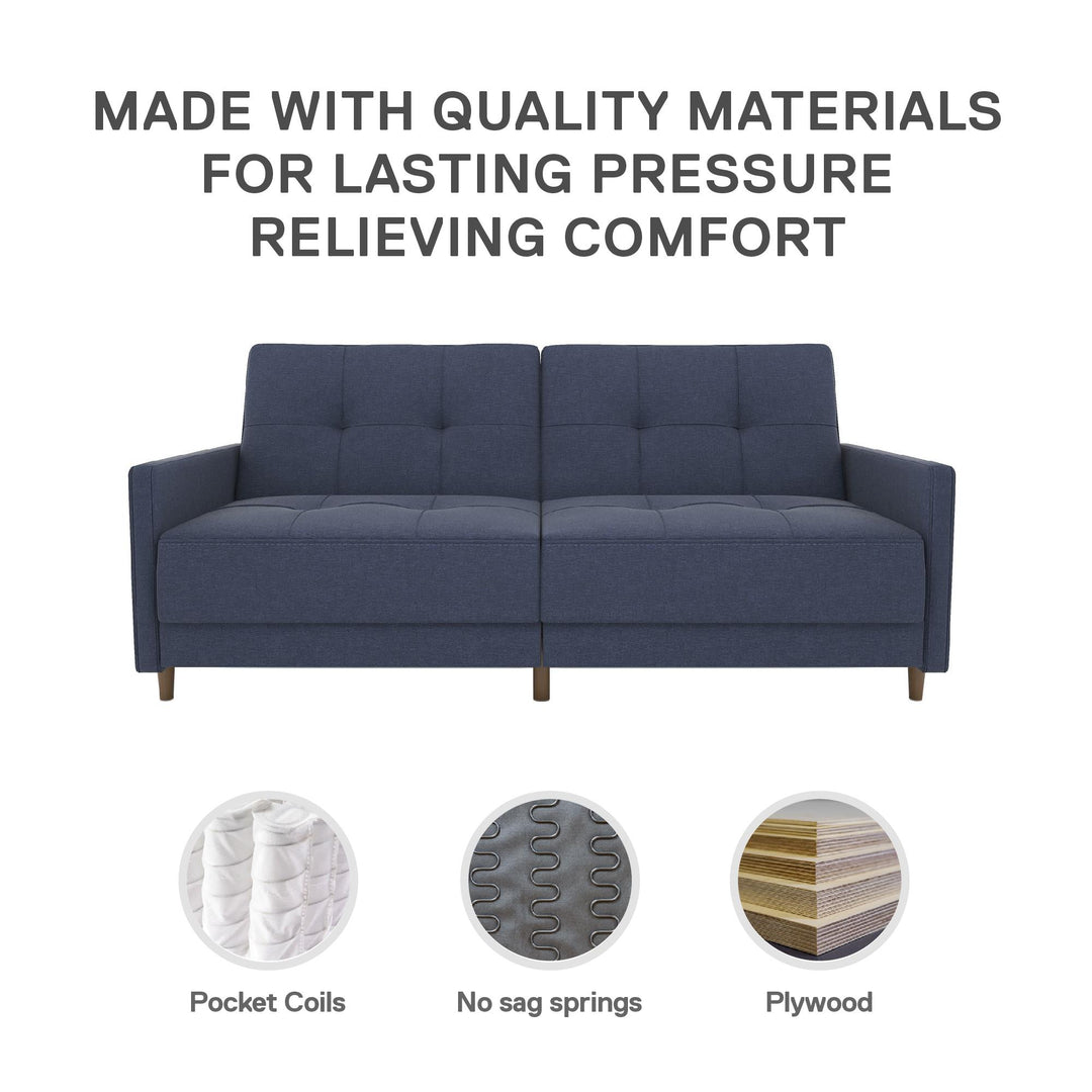 Andora Tufted Upholstered Coil Futon with Wooden Legs - Navy